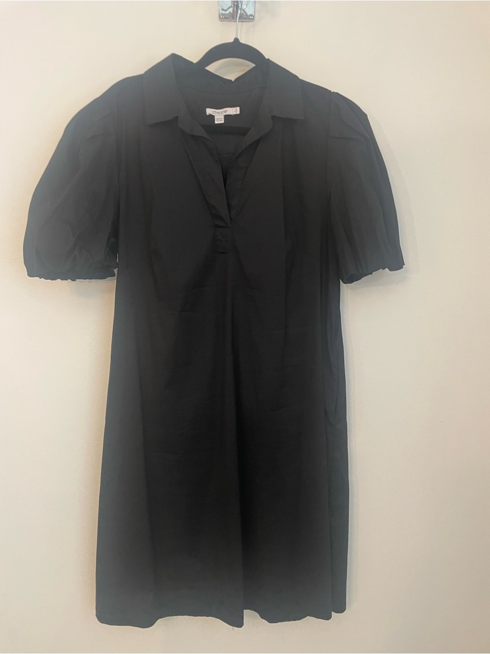 Chicos  Black poplin Puff-Sleeve Dress